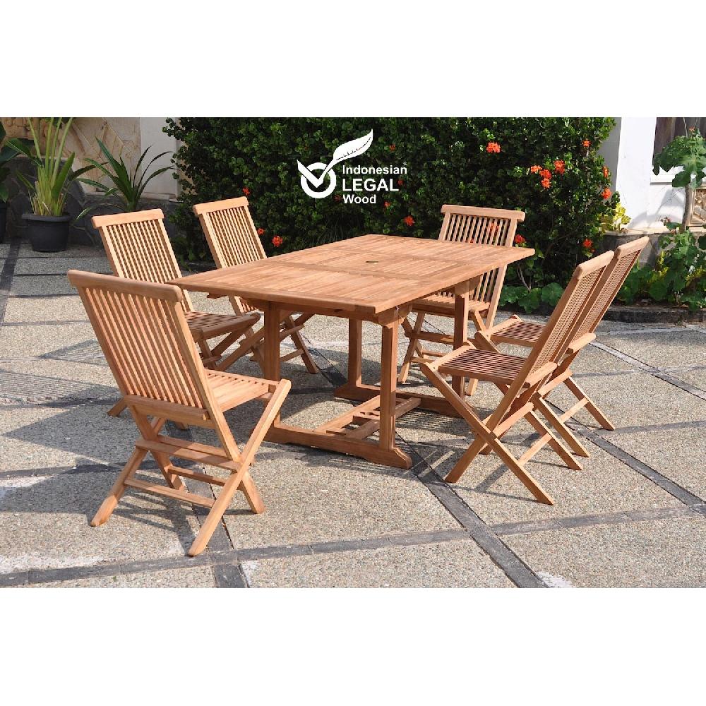 Conjunto De Jardín Mesa Rectangular + 6 Sillas De Madera De Teca KAJANG