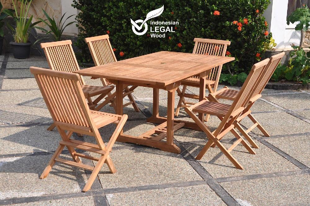 Conjunto De Jardín Mesa Rectangular + 6 Sillas De Madera De Teca KAJANG