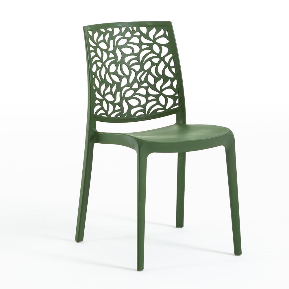 Conjunto De Jardín Mesa Thomas Blanca En Acero Y Polietileno + 6 Sillas Anna En Polipropileno Verde Oliva