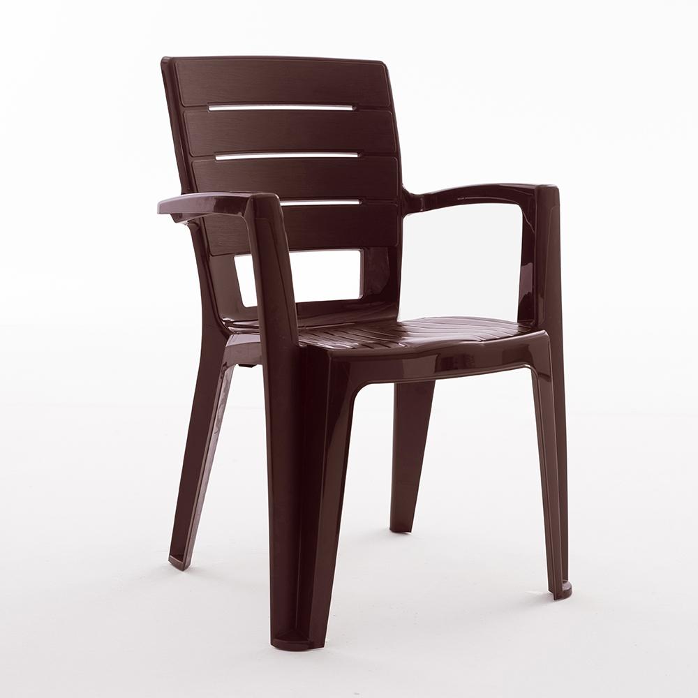 Conjunto De Jardín Mesa Thomas En Acero Y Polietileno + 6 Sillas Anita En Polipropileno Moca