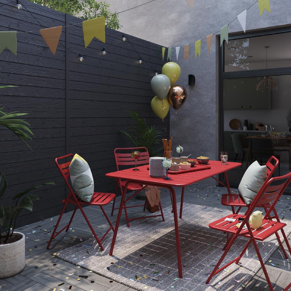 Conjunto de jardín NATERIAL Café II de acero rojo para 4 personas