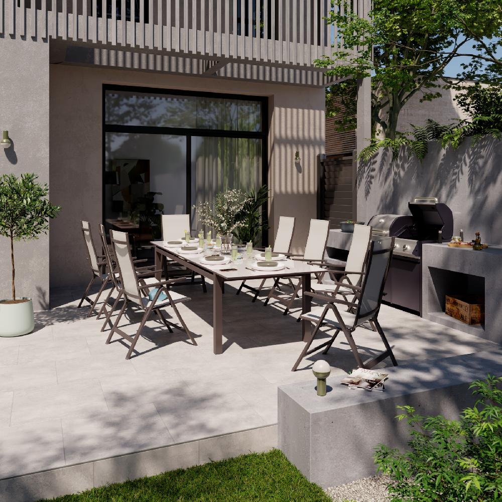 Conjunto de jardin Odyssea II de aluminio moka para 8 comensales