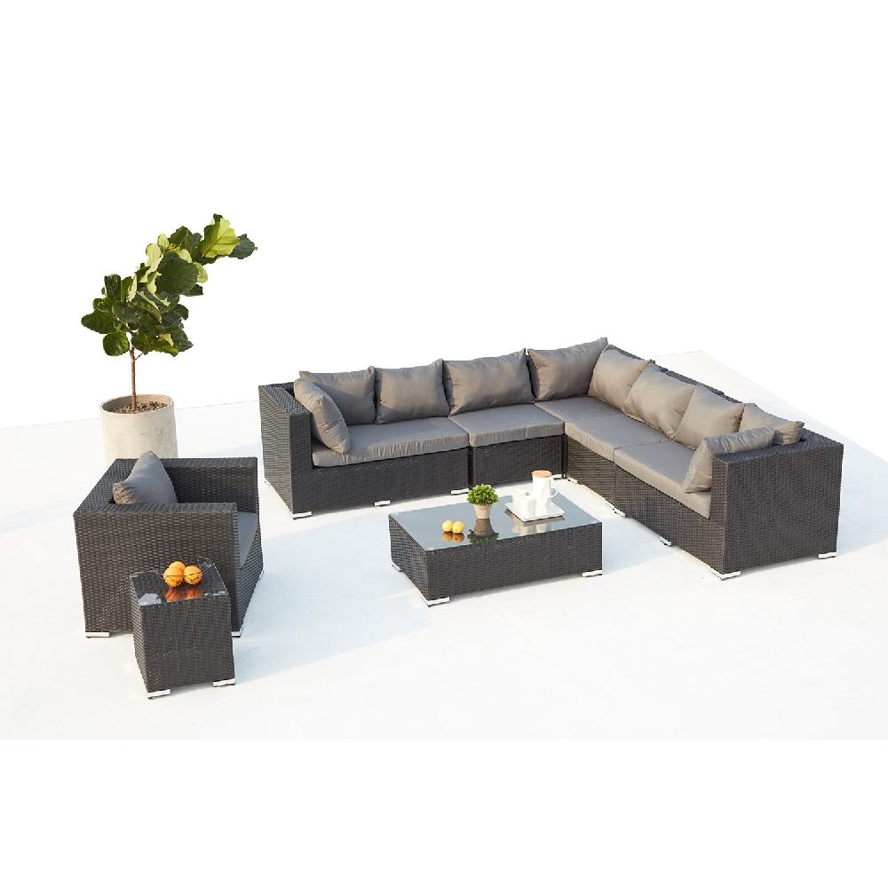 Conjunto De Jardín Panorámico 8 Plazas De Resina Trenzada Negro/gris SALENTO