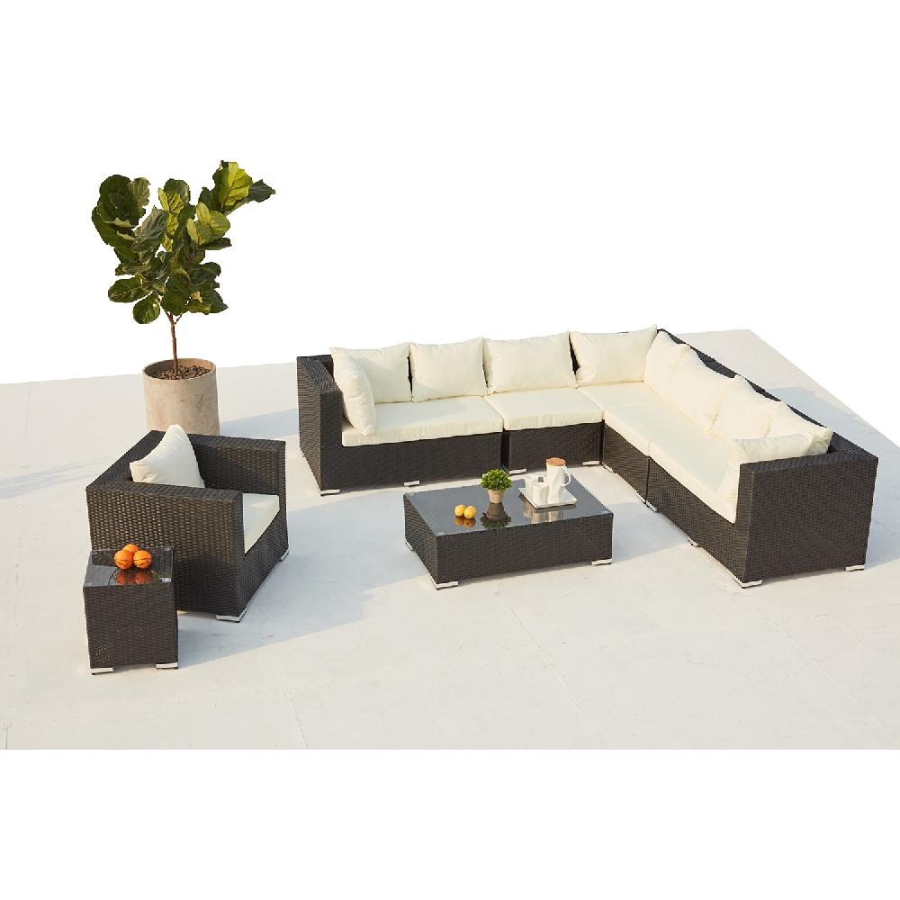 Conjunto De Jardín Panorámico 8 Plazas De Resina Trenzada Negro/blanco SALENTO