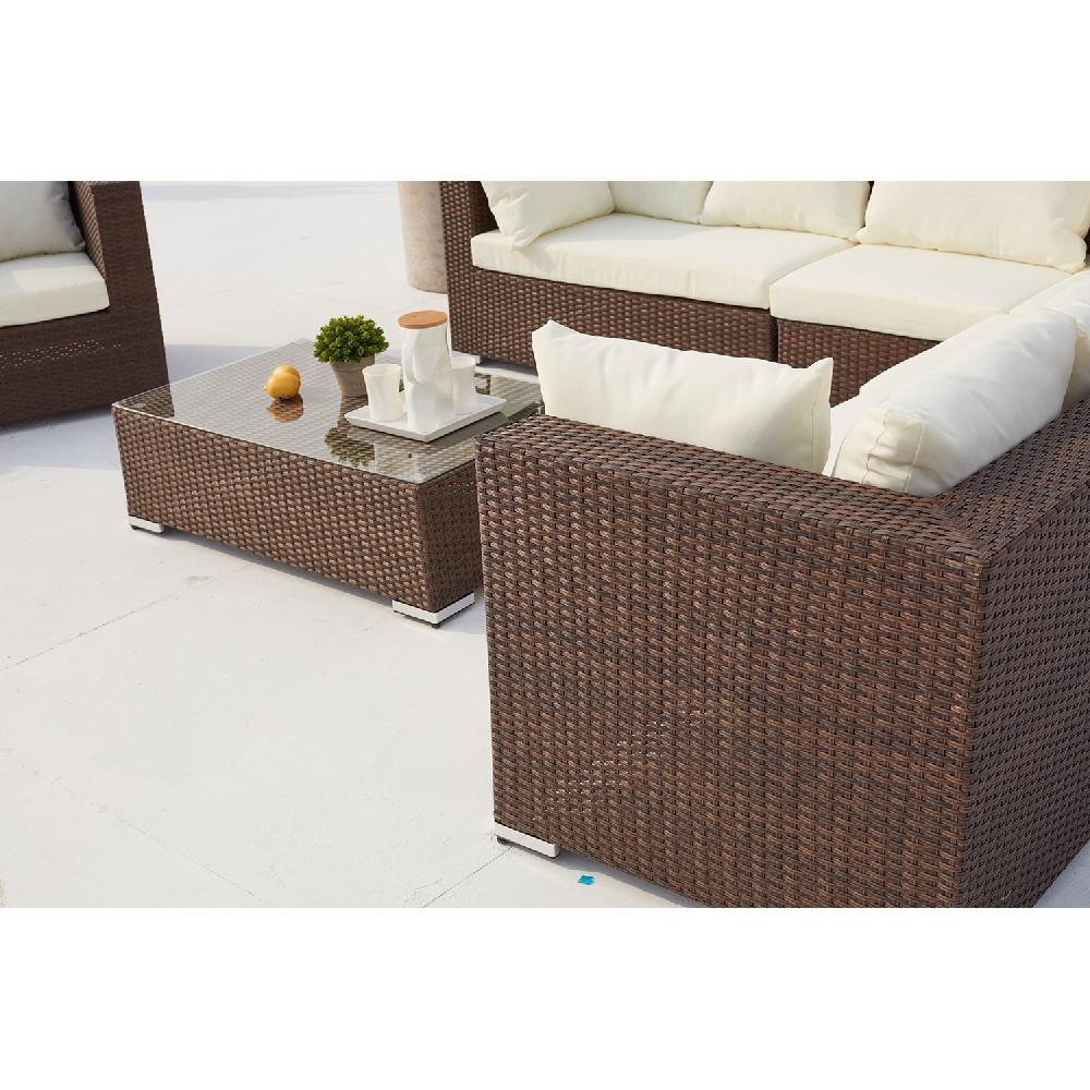 Conjunto De Jardín Panorámico 8 Plazas Resina Trenzada Marrón/blanco SALENTO