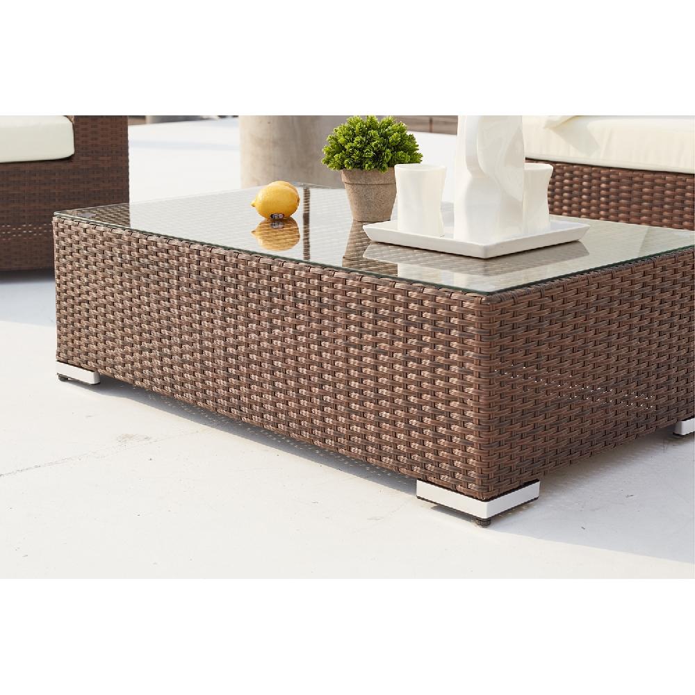 Conjunto De Jardín Panorámico 8 Plazas Resina Trenzada Marrón/blanco SALENTO