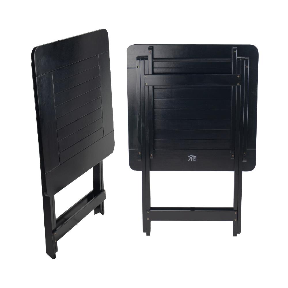 Conjunto De Jardín Plegable Mesa Cuadrada Y 2 Sillas Biano Negro Madera De Bambú 7house