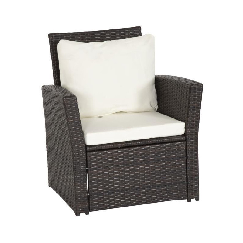 Conjunto De Jardín SINTRA En Resina Trenzada Marrón 4 Plazas Cojines Crema