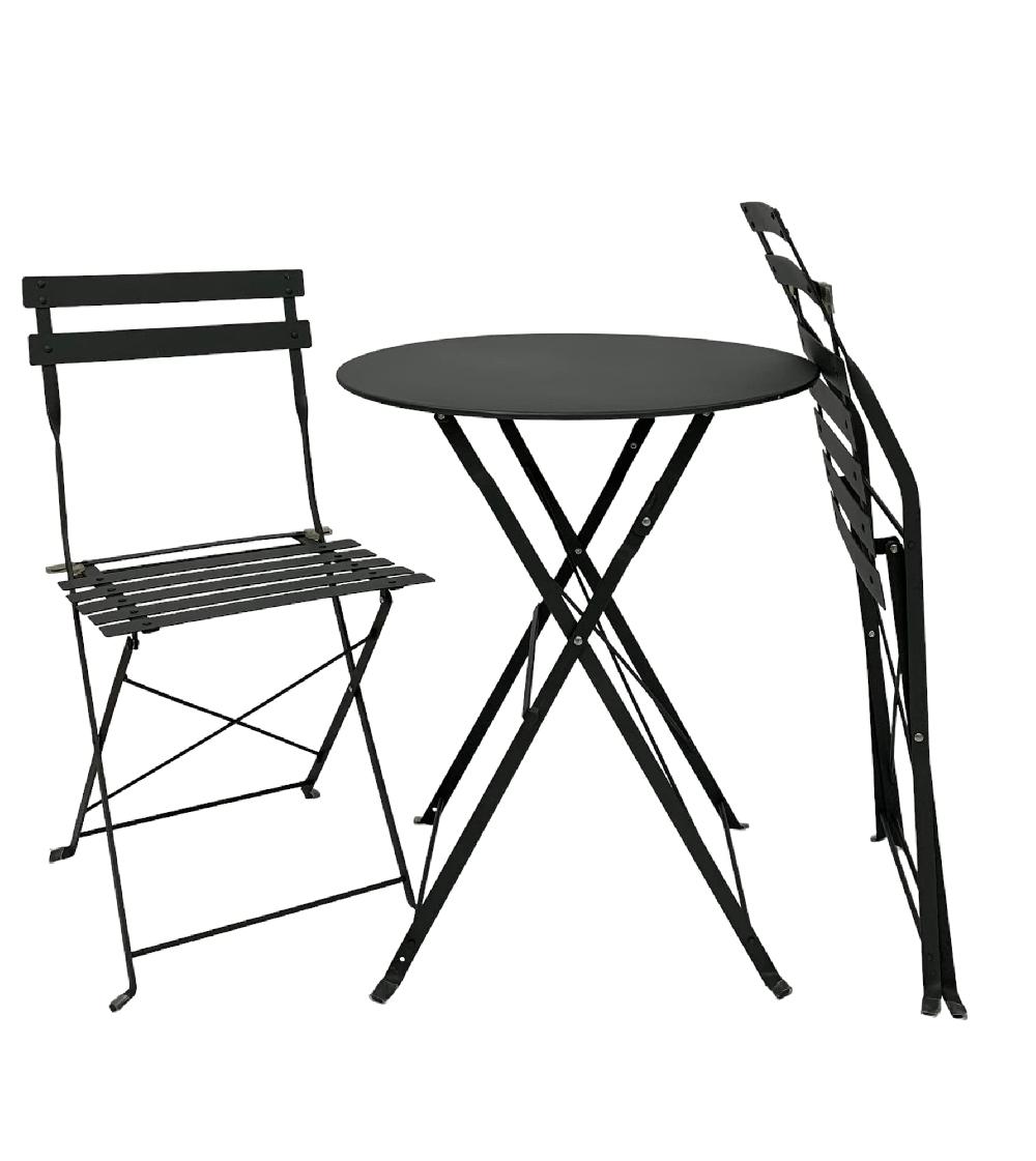 Conjunto De Mesa + 2 Sillas Plegables Balcón/Terraza ASTAN HOGAR. Color Gris Antracita
