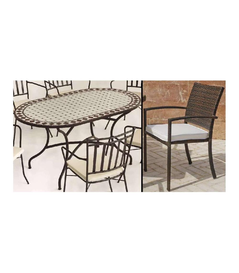 Conjunto de mesa+4 sillones terraza jardín mosaico Sambala/Bahia-150/4