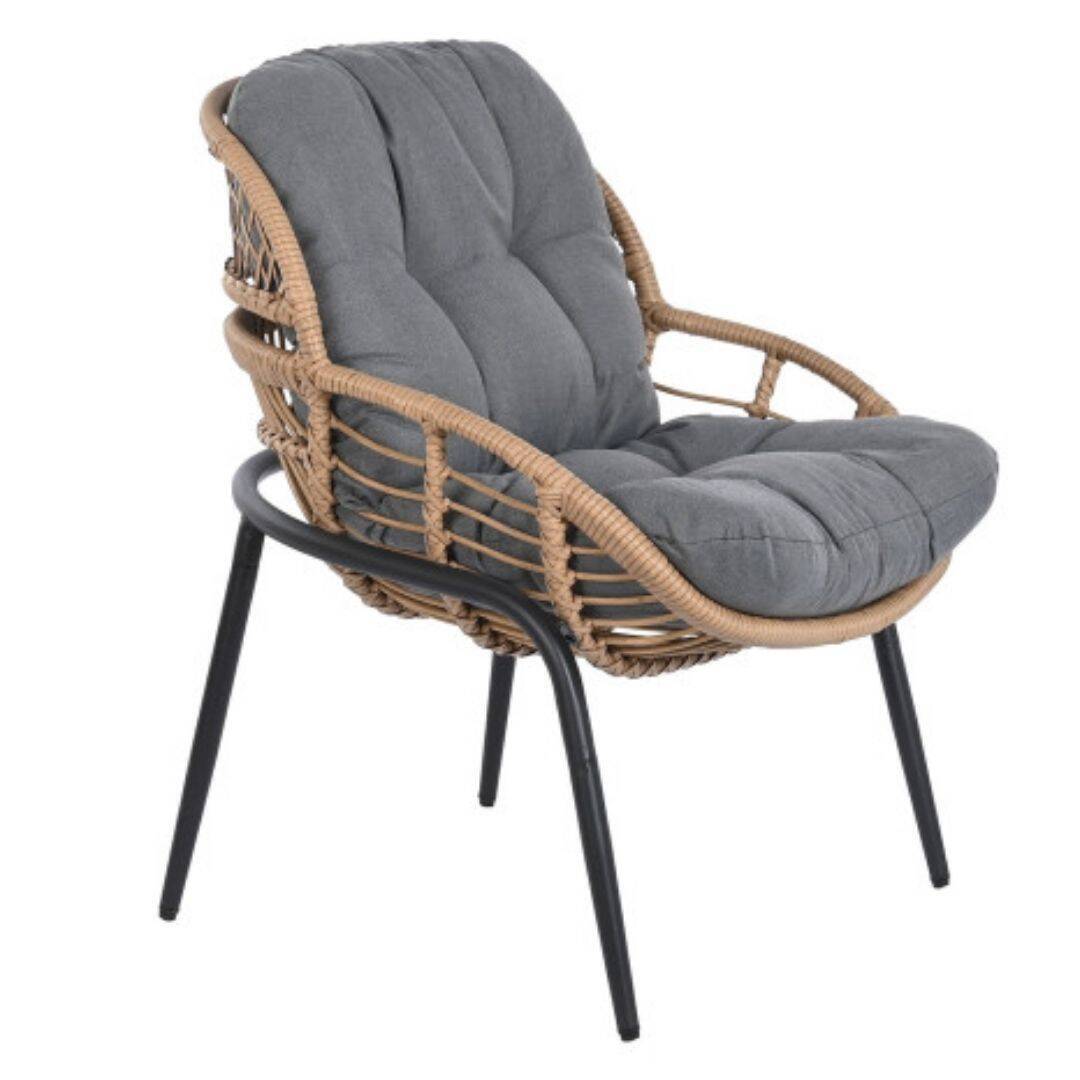 Conjunto De Mesa Con 3 Sillones DKD Home Decor Gris 130 X 76 X 83 Cm Cristal Metal Ratán Sintético