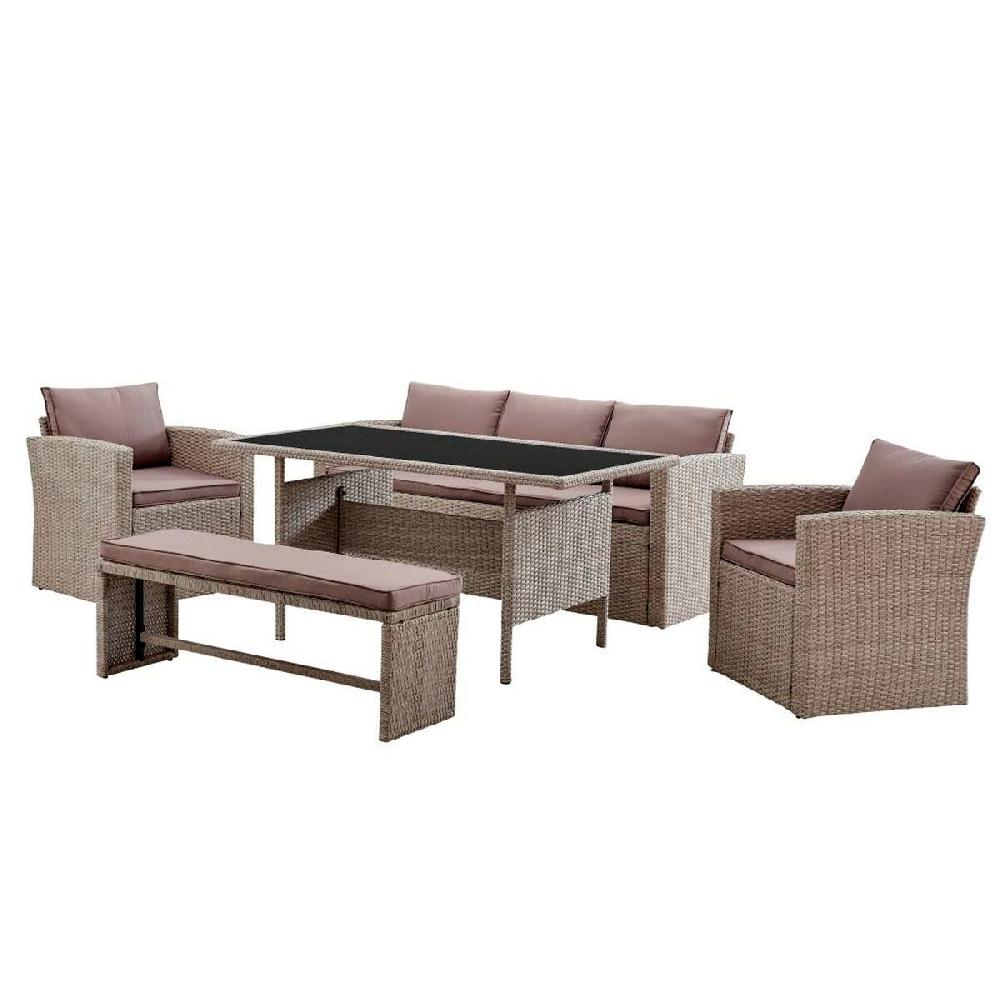 Conjunto De Mesa Con 3 Sillones DKD Home Decor Marrón Ratán Sintético (177 X 72 X 80 Cm)