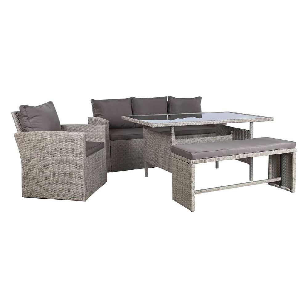 Conjunto De Mesa Con 3 Sillones DKD Home Decor Marrón Ratán Sintético (177 X 72 X 80 Cm)