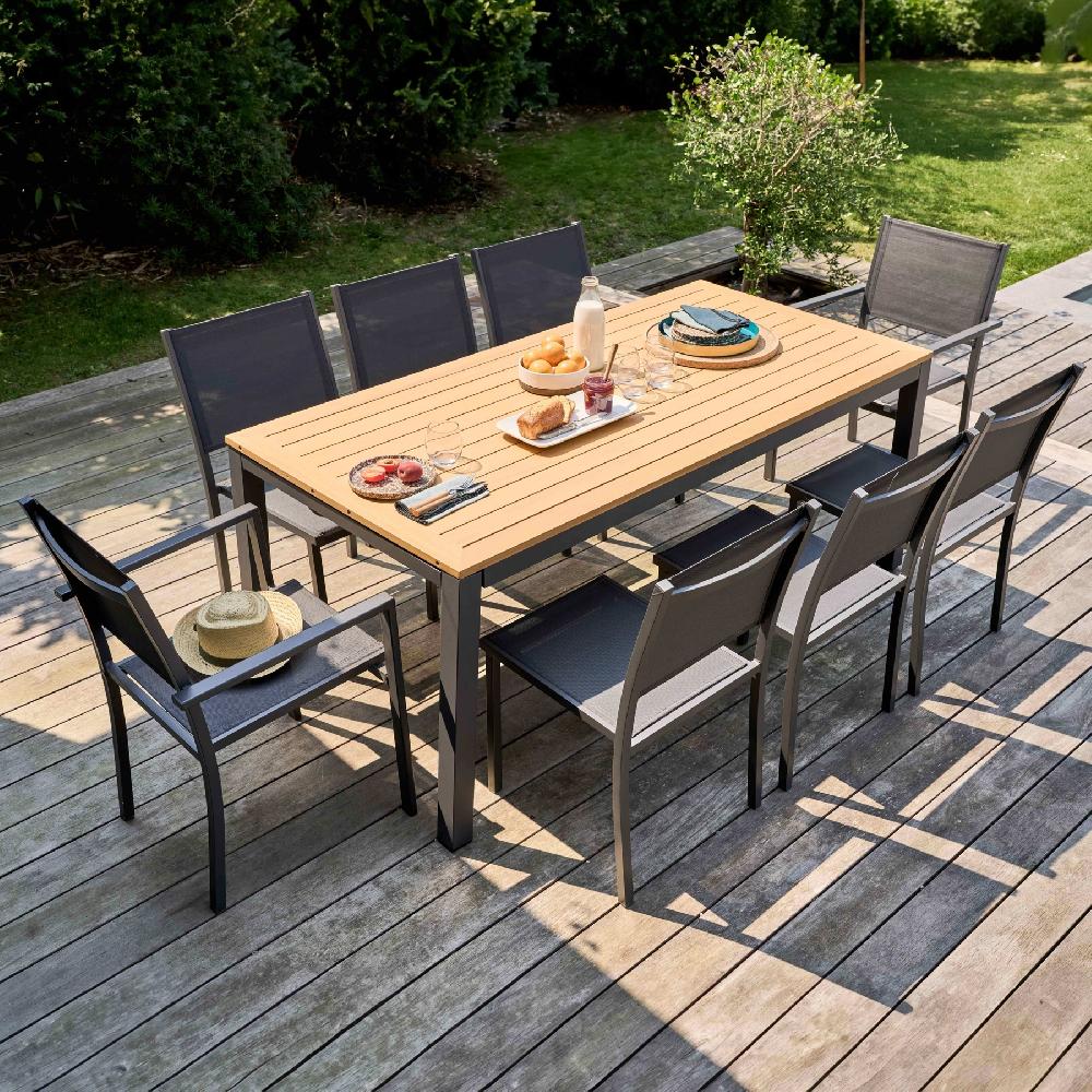Conjunto De Mesa De Jardín Eucalipto 180/240 Cm Con 10 Sillas