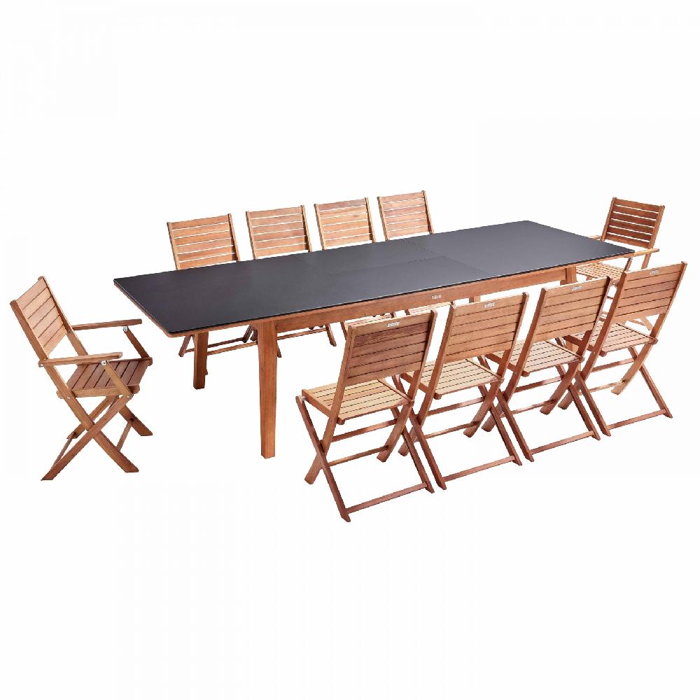 Conjunto De Mesa De Jardín Extensible En Eucalipto Con 10 Asientos