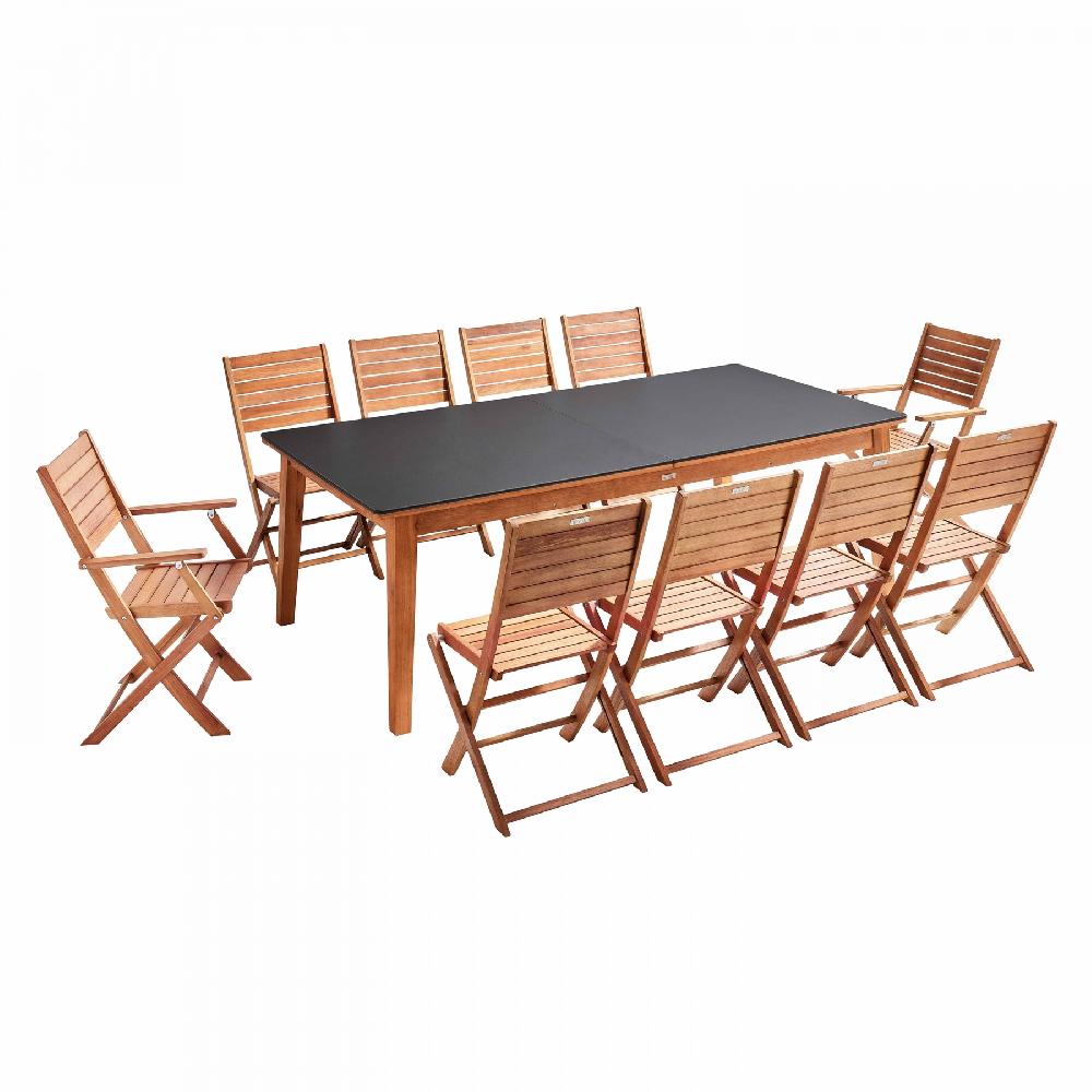 Conjunto De Mesa De Jardín Extensible En Eucalipto Con 10 Asientos