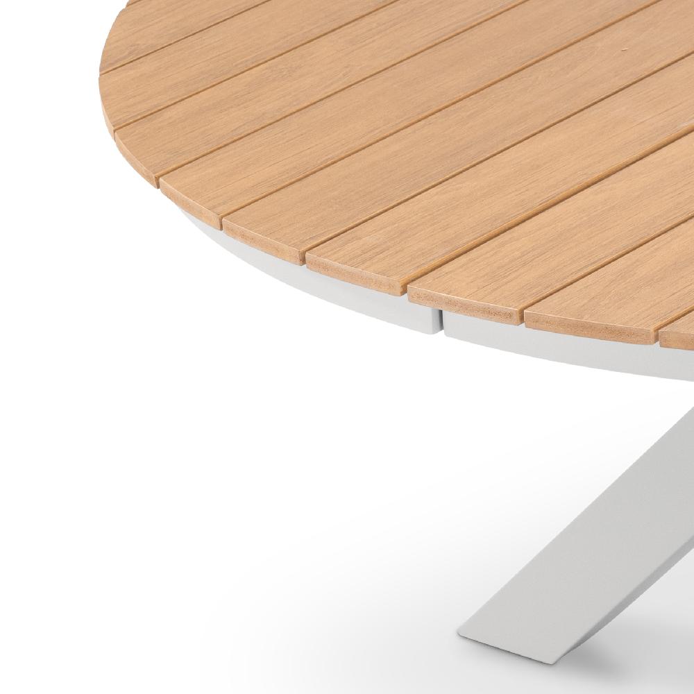 Conjunto De Mesa Redonda D140 Y 6 Sillas De Aluminio Beige Y Textileno - Osaka