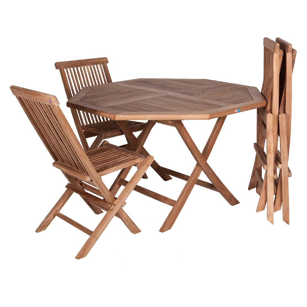 Conjunto De Mesa Y 4 Sillas En Madera De Teca Con Mesa Octogonal