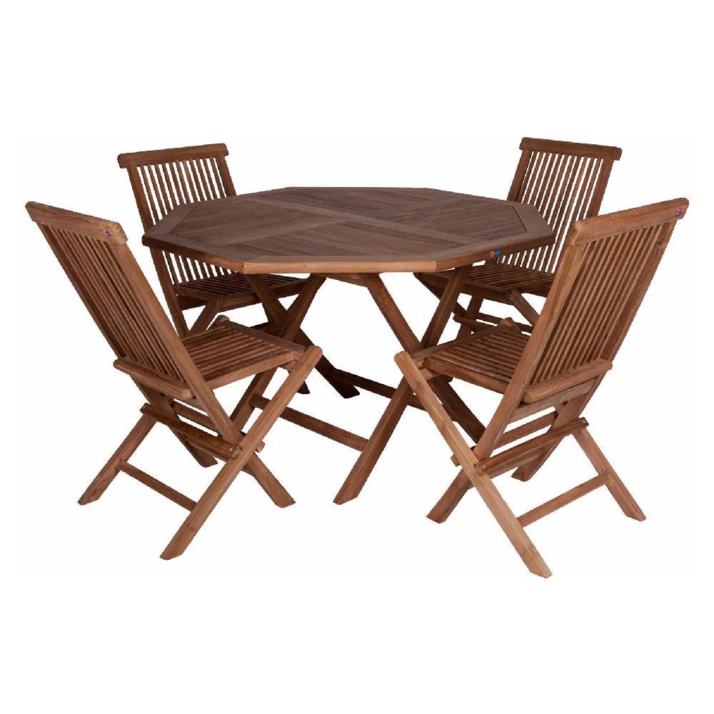 Conjunto de mesa y 4 sillas en madera de teca con mesa octogonal