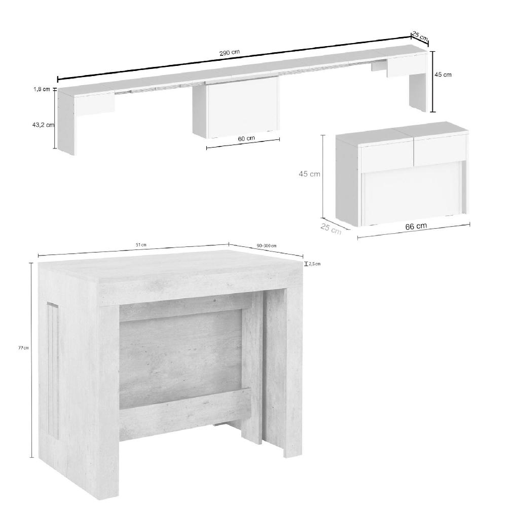 Conjunto De Mesa Y Sillas Crispin Composición Multiusos Conjunto Con Consola Y 1 Banco Extensible 100% Made In Italy 66x25h45 Cm Arce