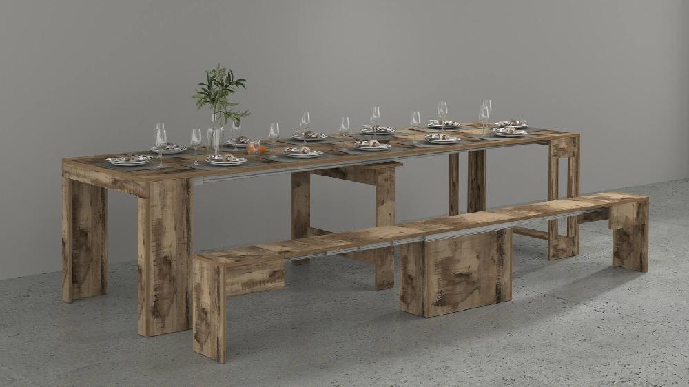 Conjunto De Mesa Y Sillas Crispin Composición Multiusos Conjunto Con Consola Y 1 Banco Extensible 100% Made In Italy 66x25h45 Cm Arce