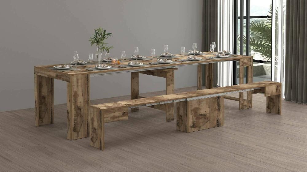 Conjunto De Mesa Y Sillas Crispin Composición Multiusos Conjunto Con Consola Y 1 Banco Extensible 100% Made In Italy 66x25h45 Cm Arce