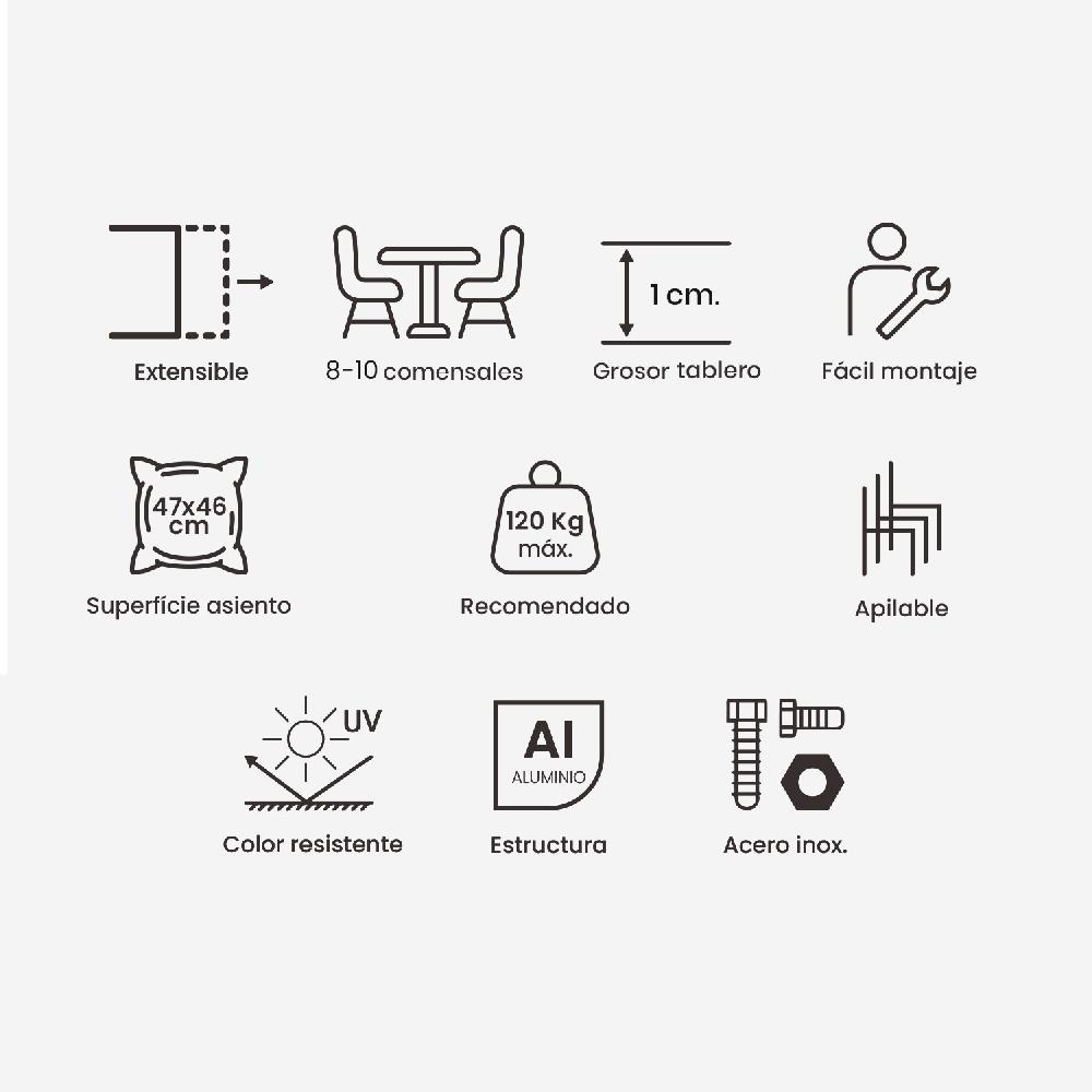 Conjunto De Mesas Y Sillas Acolchadas De Terraza Mesa Extensible 180 A 240 Cm Blanco