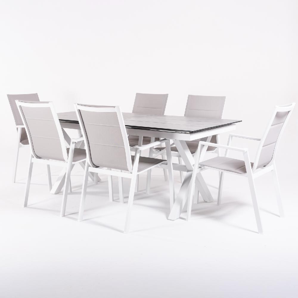 Conjunto De Mesas Y Sillas Acolchadas De Terraza Mesa Extensible 180 A 240 Cm Blanco