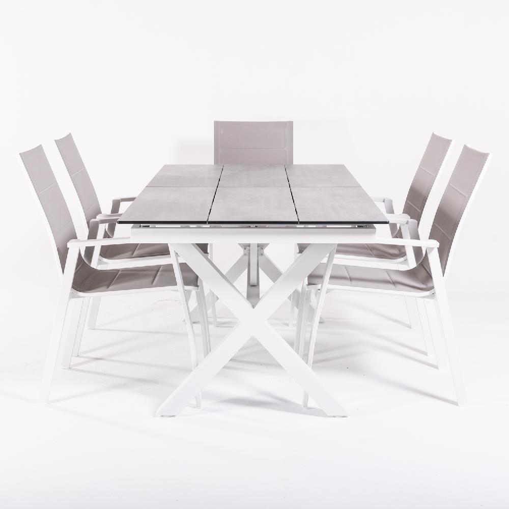 Conjunto De Mesas Y Sillas Acolchadas De Terraza Mesa Extensible 180 A 240 Cm Blanco