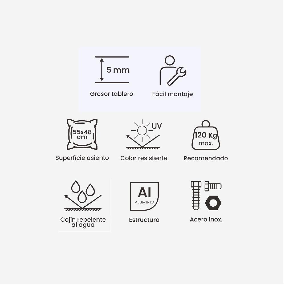 Conjunto De Mesas Y Sillas Para Jardín Reforzado Aluminio Color Antracita Conjunto:170x83x89