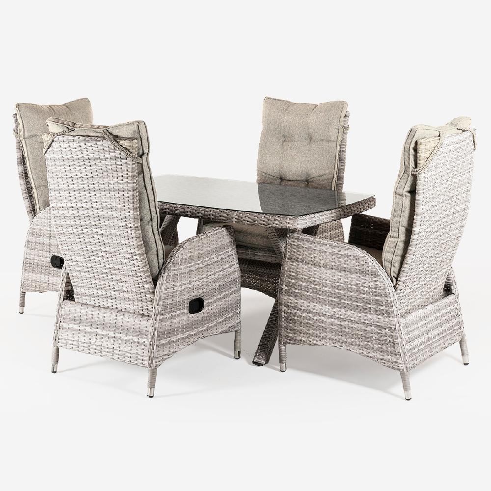 Conjunto De Mesas Y Sillas Para Terraza Reclinable Aluminio Y Ratán Sintético Plano Color Gris Claro Mesa:140x80x74 Sillon:63x67x120