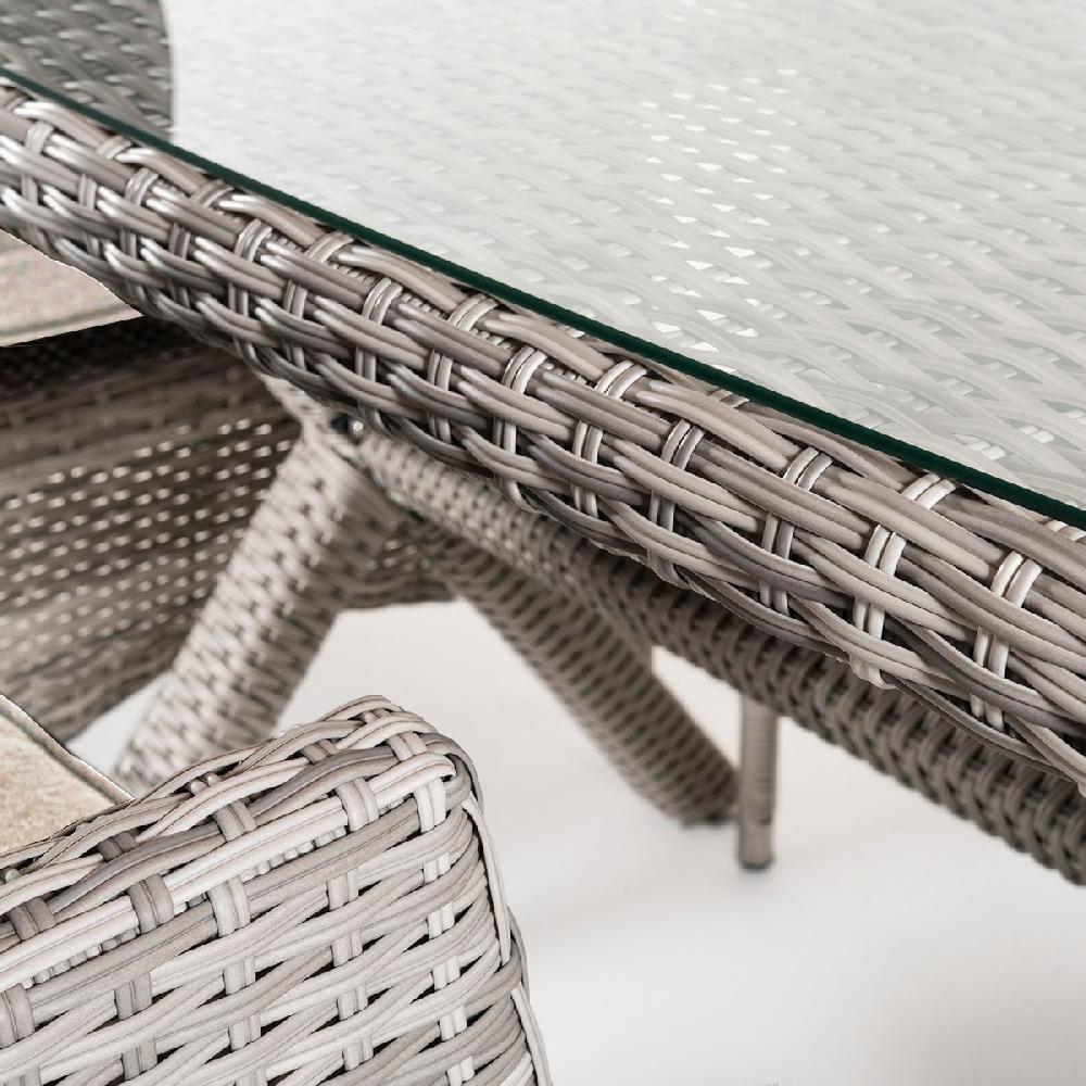 Conjunto De Mesas Y Sillas Para Terraza Reclinable Aluminio Y Ratán Sintético Plano Color Gris Claro Mesa:140x80x74 Sillon:63x67x120