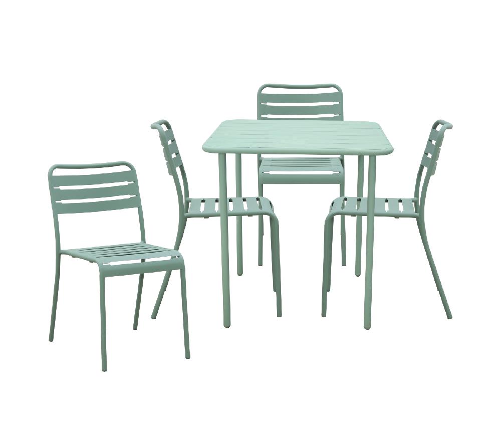Conjunto De Muebles De Exterior Café De Acero Verde Para 4 Comensales