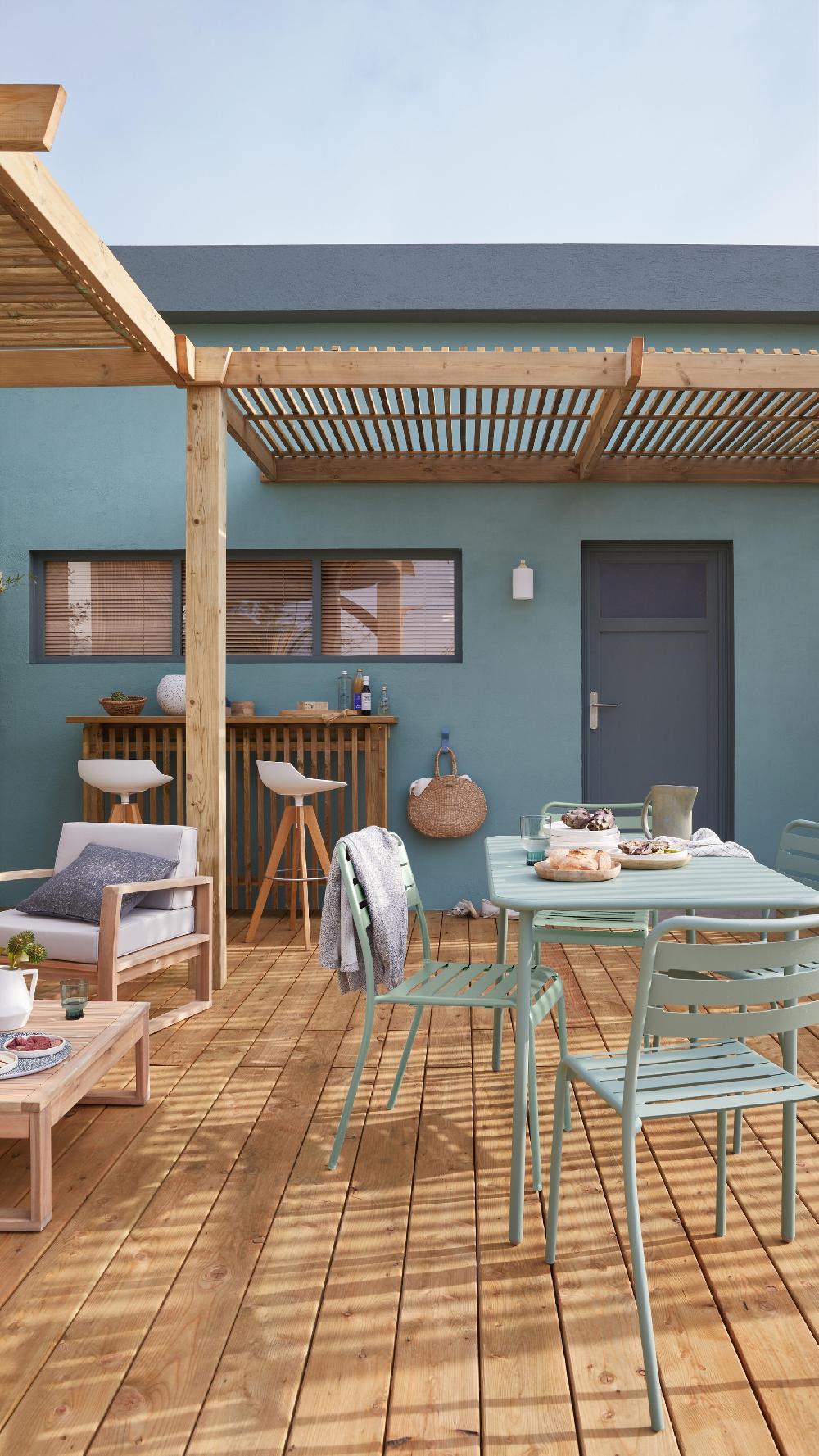 Conjunto de muebles de exterior Café de acero verde para 4 comensales