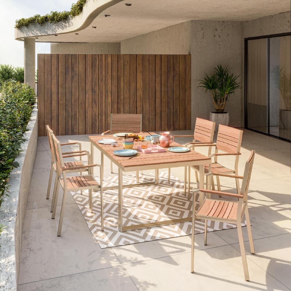 Conjunto de muebles de exterior Menorca de aluminio para 6 comensales