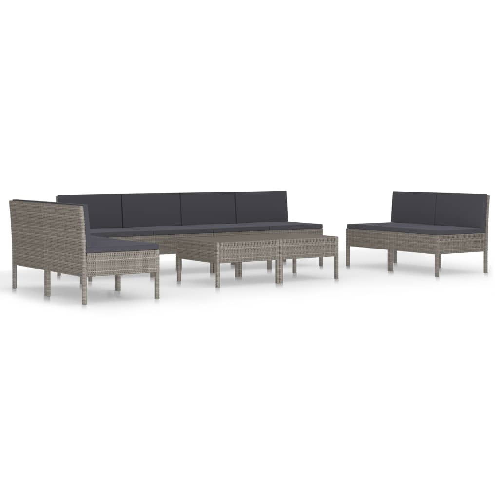 Conjunto De Muebles De Jardín 10 Piezas Con Cojines Ratán Resina Gris VidaXL