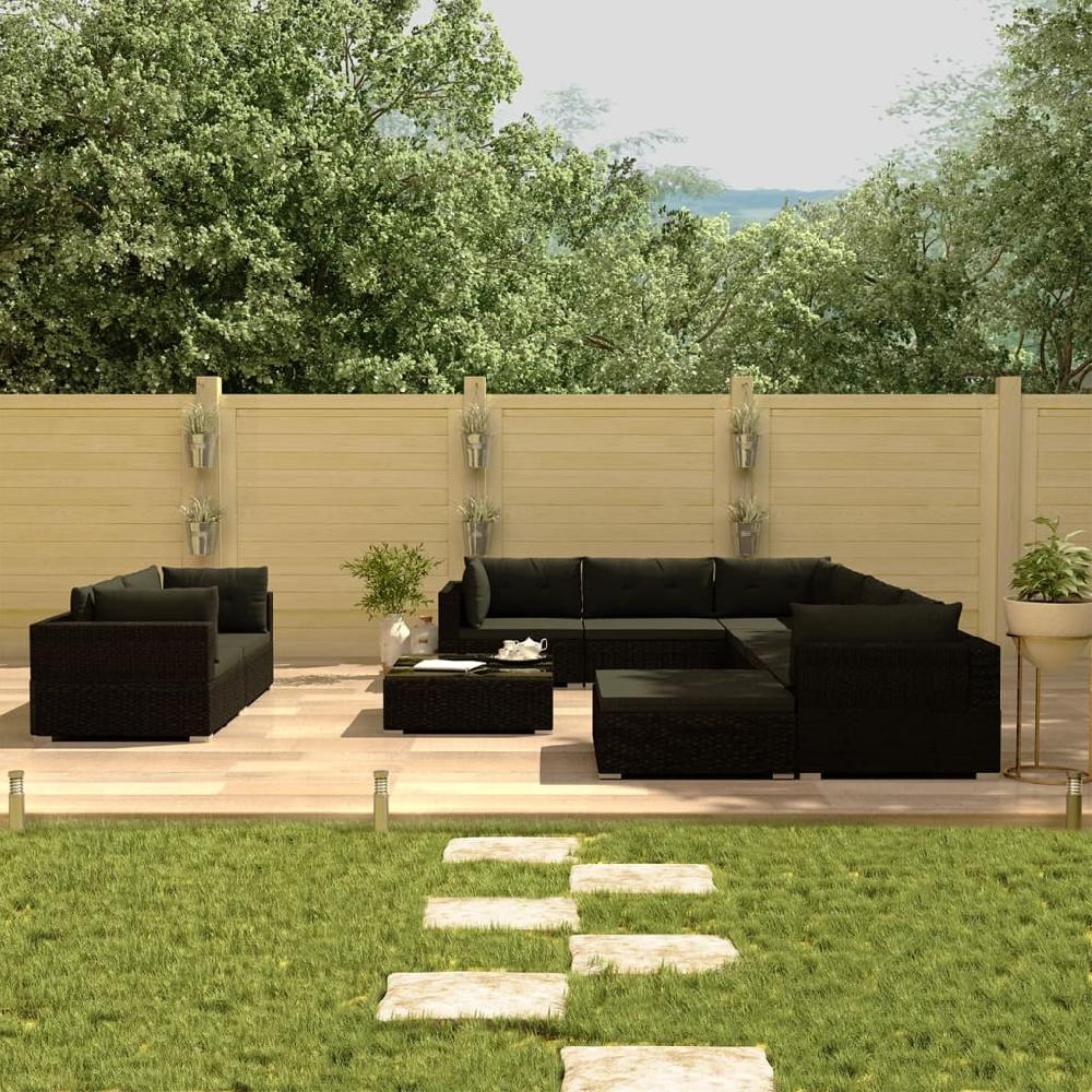 Conjunto de muebles de jardín 10 piezas con cojines ratán resina negro vidaXL