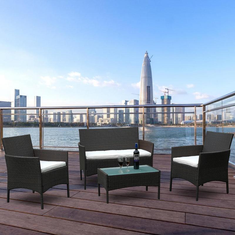 Conjunto De Muebles De Jardín 4 Muebles Ratán Poly Sillón Relax Marrón