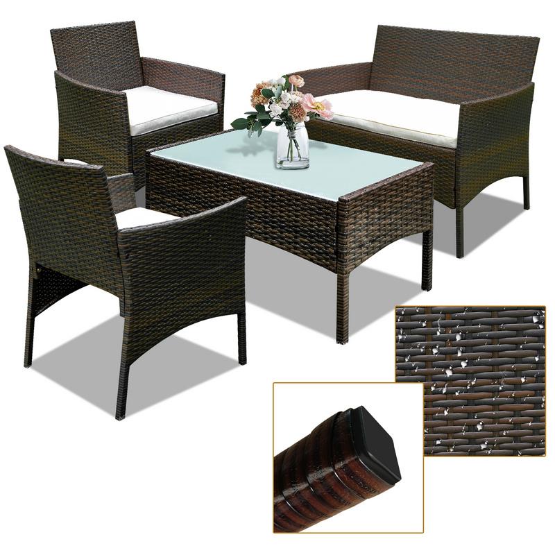 Conjunto de muebles de jardín 4 muebles ratán poly Sillón relax marrón