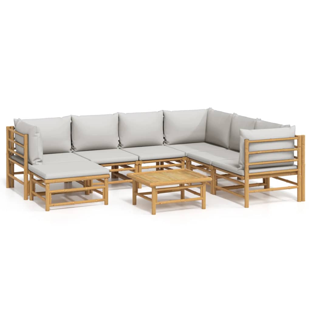 Conjunto De Muebles De Jardín 8 Piezas Con Cojines De Bambú Gris Claro VidaXL