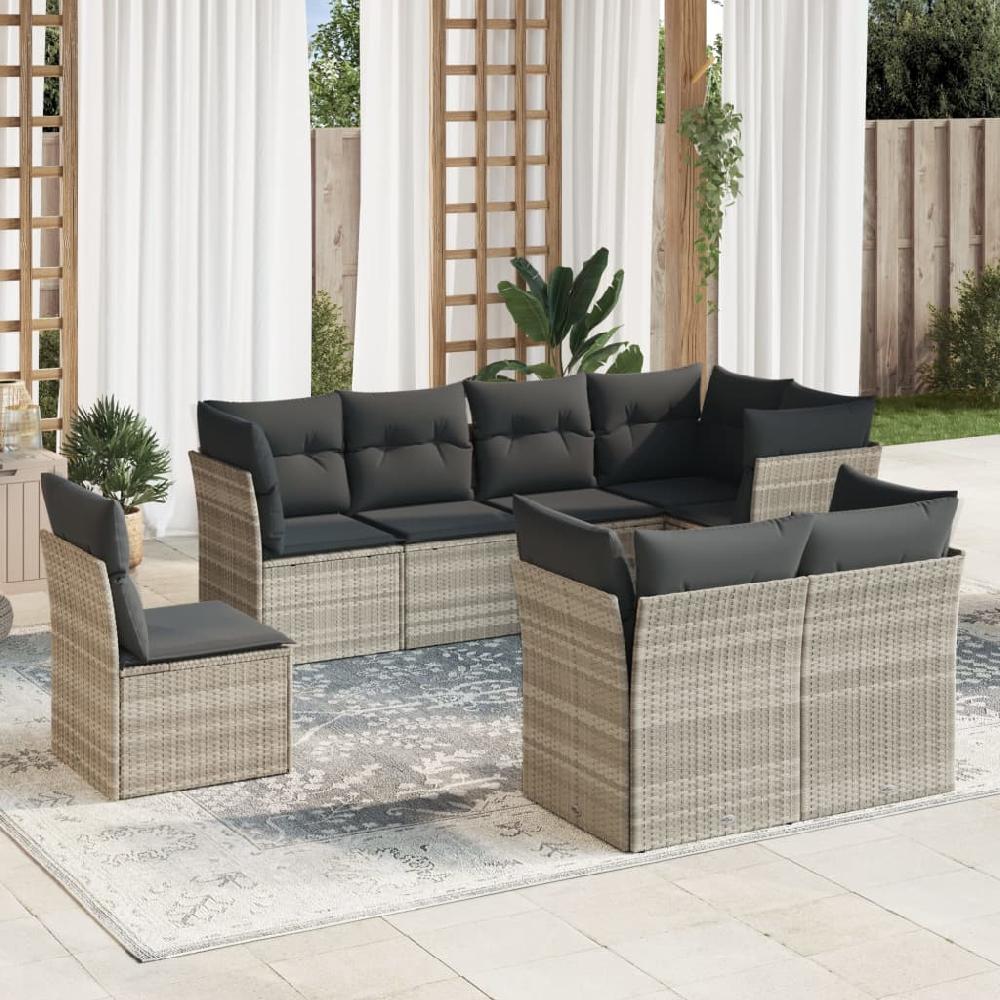 Conjunto de muebles de jardín 8 piezas con cojines gris claro mimbre resina vidaXL