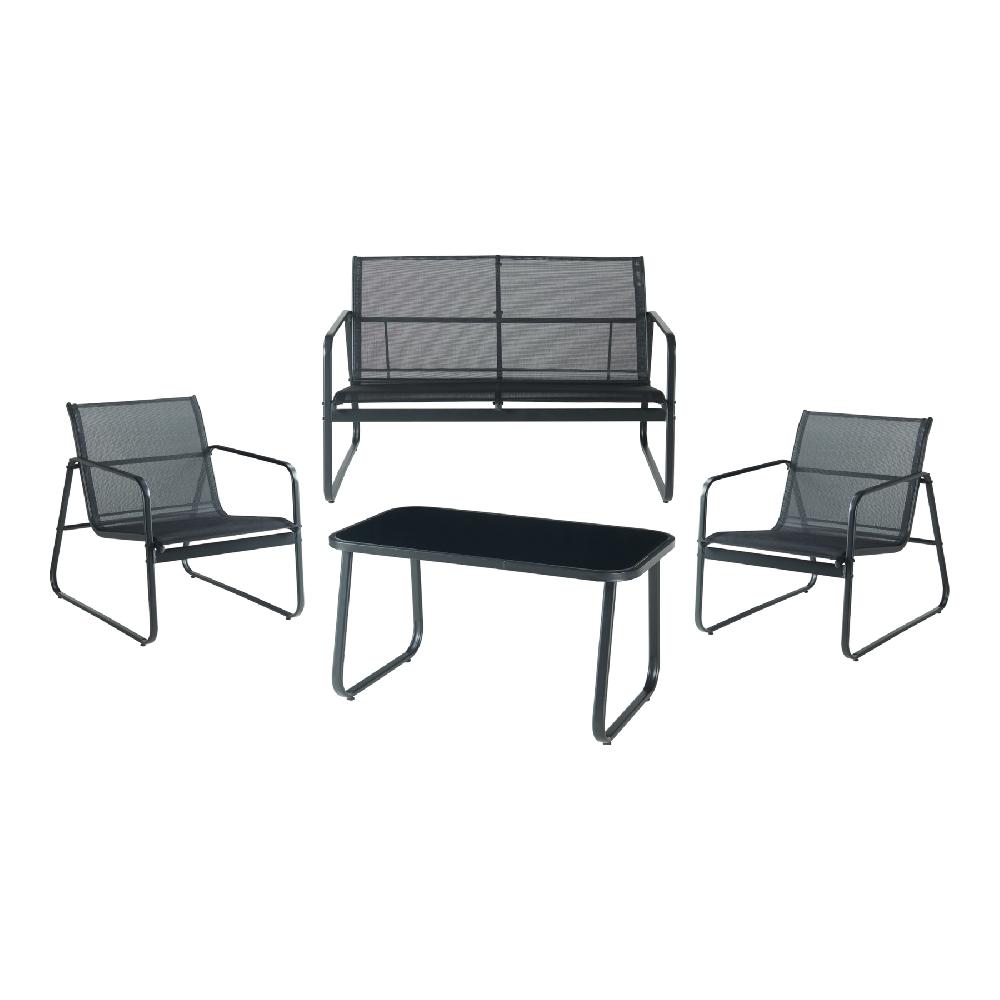 Conjunto De Muebles De Jardin Anzi 4 Piezas Acero/cristal - Negro [casa.pro]
