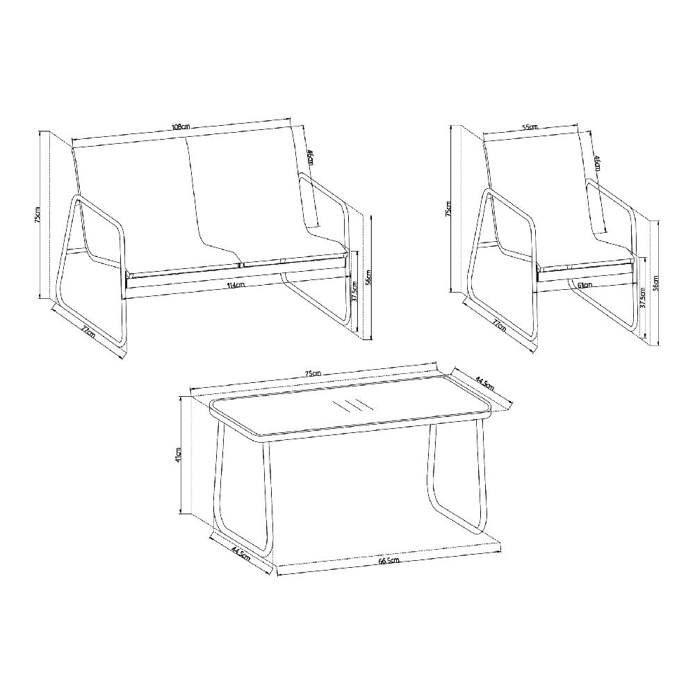 Conjunto De Muebles De Jardin Anzi 4 Piezas Acero/cristal - Negro [casa.pro]