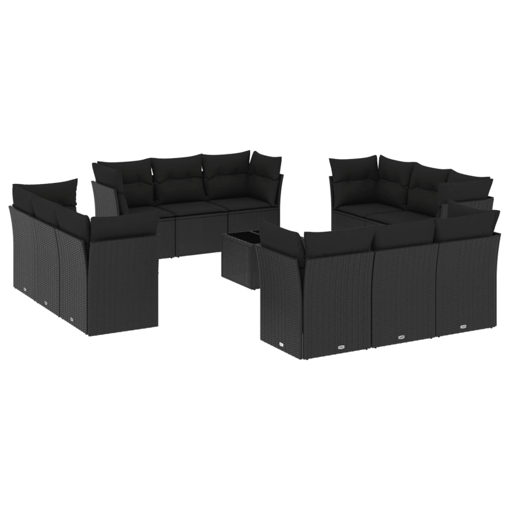 Conjunto De Muebles De Jardín Con Cojines 13 Piezas Mimbre Resina Negro VidaXL