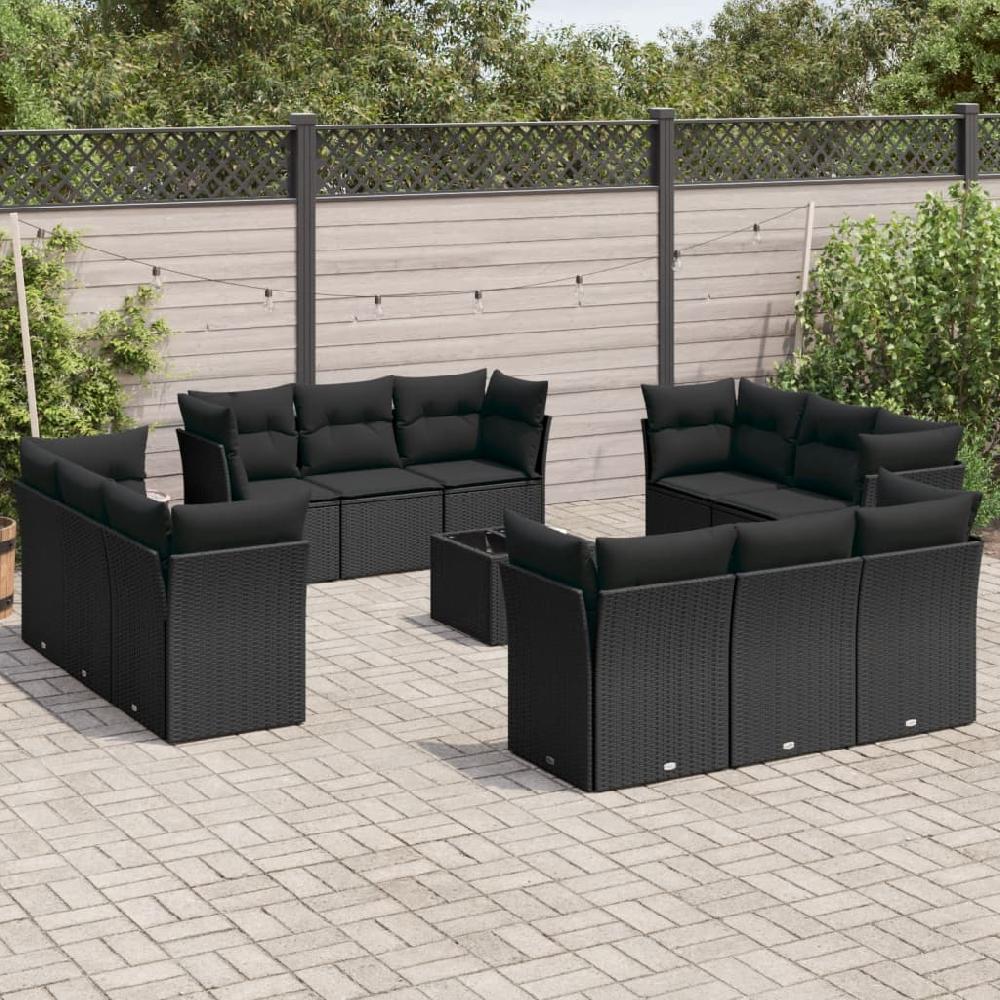 Conjunto de muebles de jardín con cojines 13 piezas mimbre resina negro vidaXL