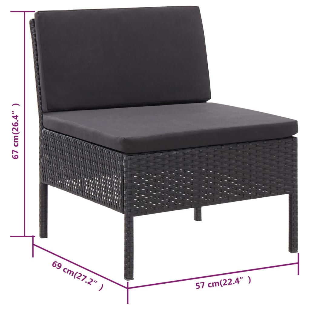 Conjunto De Muebles De Jardín Con Cojines 3 Piezas Ratán Resina Negro VidaXL