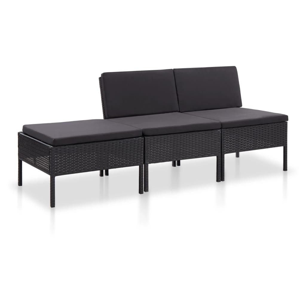 Conjunto De Muebles De Jardín Con Cojines 3 Piezas Ratán Resina Negro VidaXL