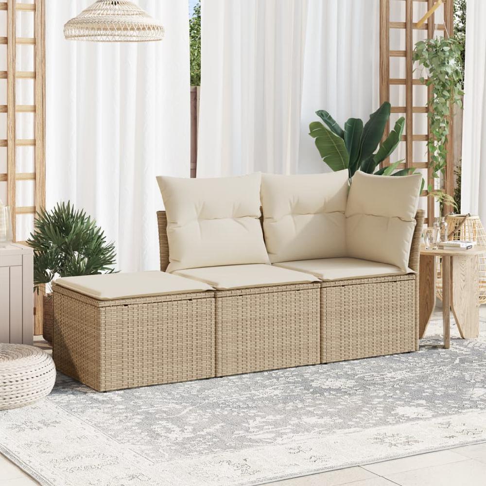 Conjunto de muebles de jardín con cojines 3 piezas mimbre resina beige vidaXL