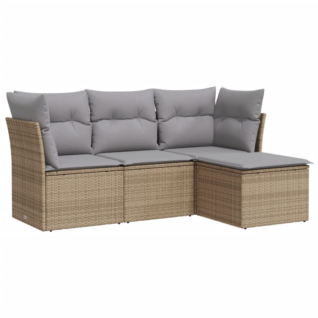 Conjunto De Muebles De Jardín Con Cojines 4 Piezas Mimbre Resina Beige VidaXL