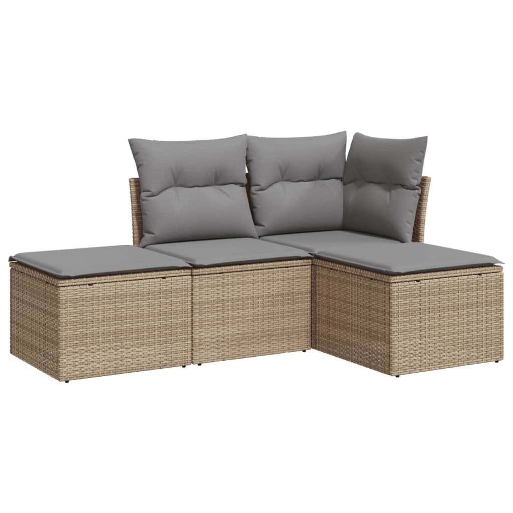 Conjunto De Muebles De Jardín Con Cojines 4 Piezas Mimbre Resina Beige VidaXL